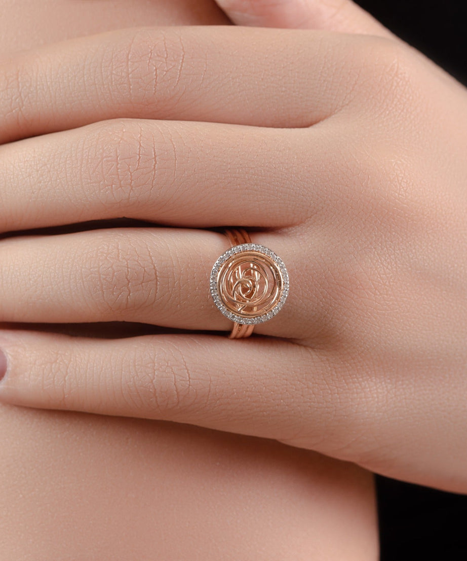 Spiral Shinny Circle Tirette Diamond Ring in 18K Rose Gold - S-X13R