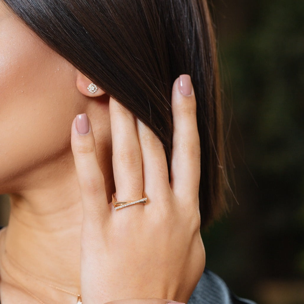 Irregular crossed diamond Ring in Rose 18K Gold - S-R170S