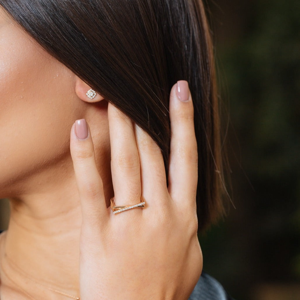 Irregular crossed diamond Ring in Rose 18K Gold - S-R170S