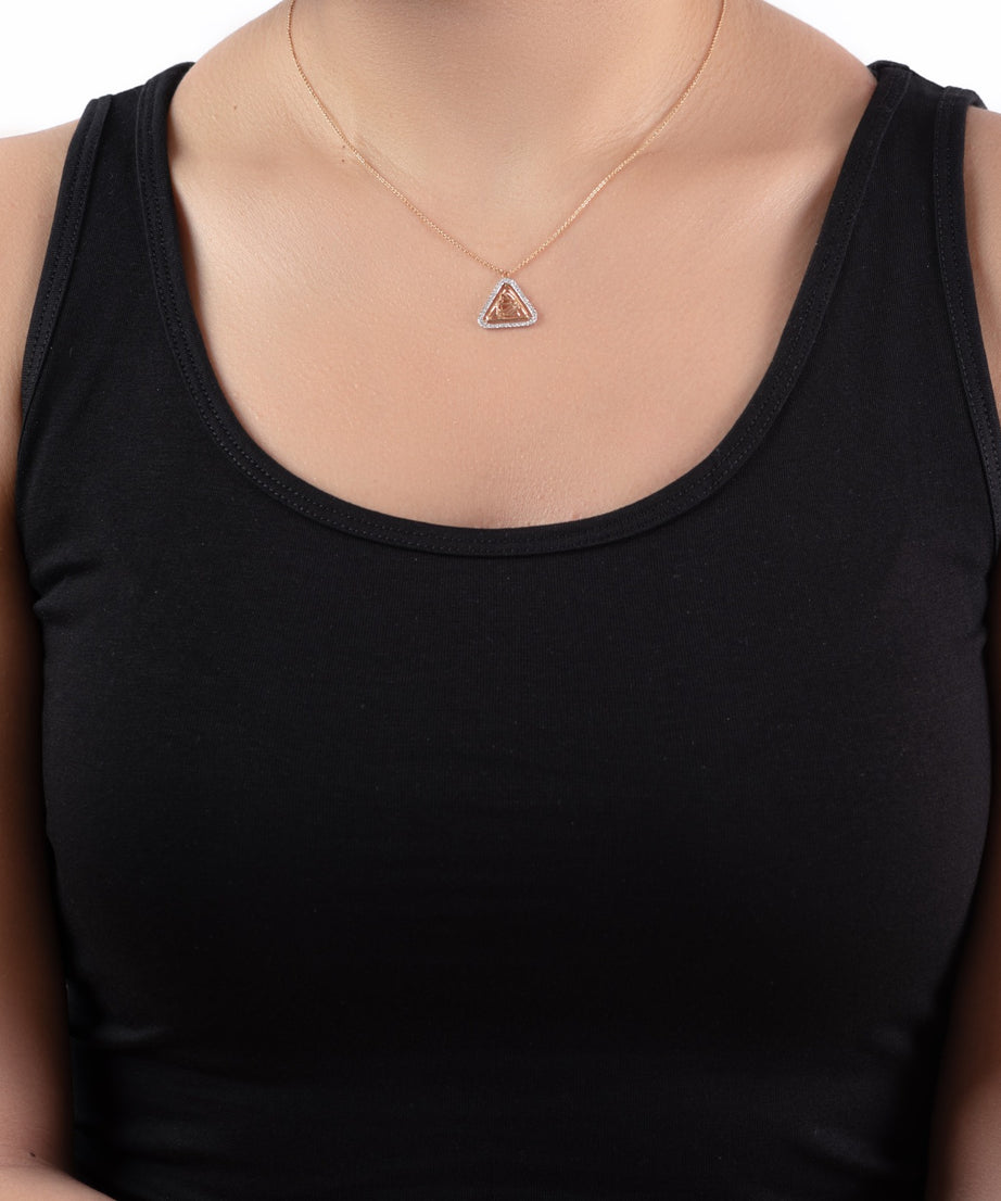 Triangular Shapped Tirette Shinny Diamond Necklace in Rose 18 K Gold - S-PN046S