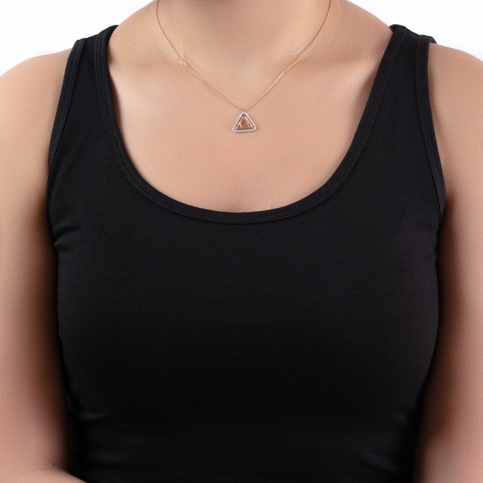 Triangular Shapped Tirette Shinny Diamond Necklace in Rose 18 K Gold - S-PN046S