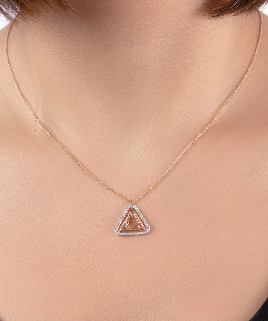 Triangular Shapped Tirette Shinny Diamond Necklace in Rose 18 K Gold - S-PN046S