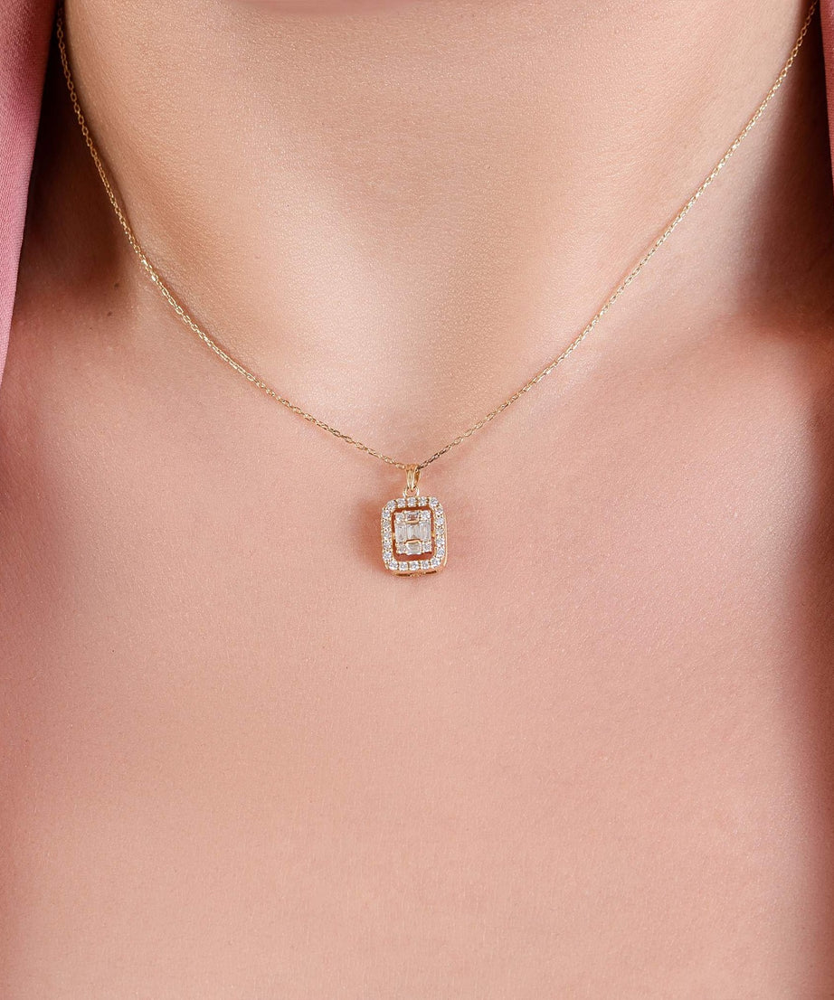 Dangling Diamond square necklace Rose gold 18K / S-PN026S