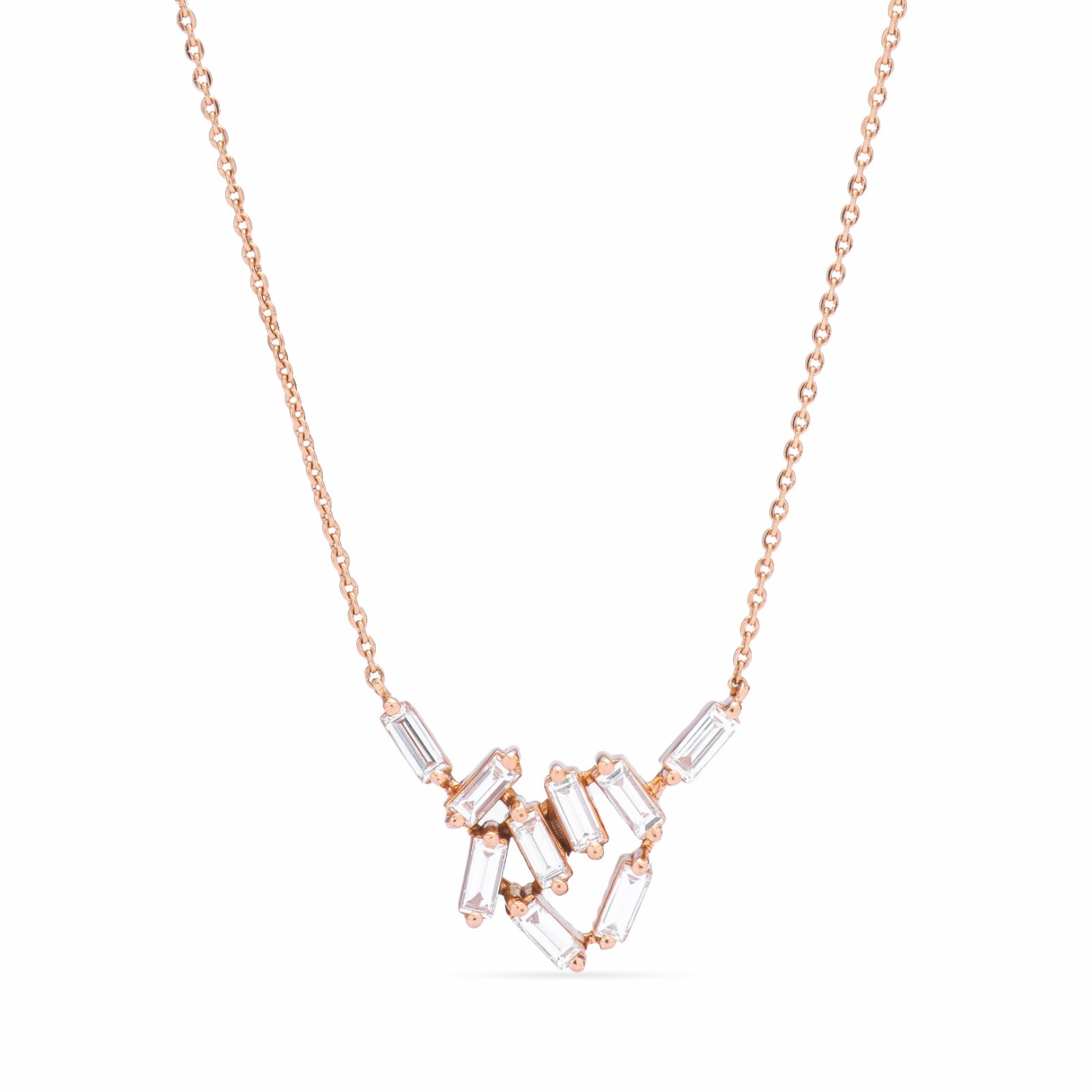 Irregular shaped diamond baguettes necklace in 18k yellow gold - SIR1939