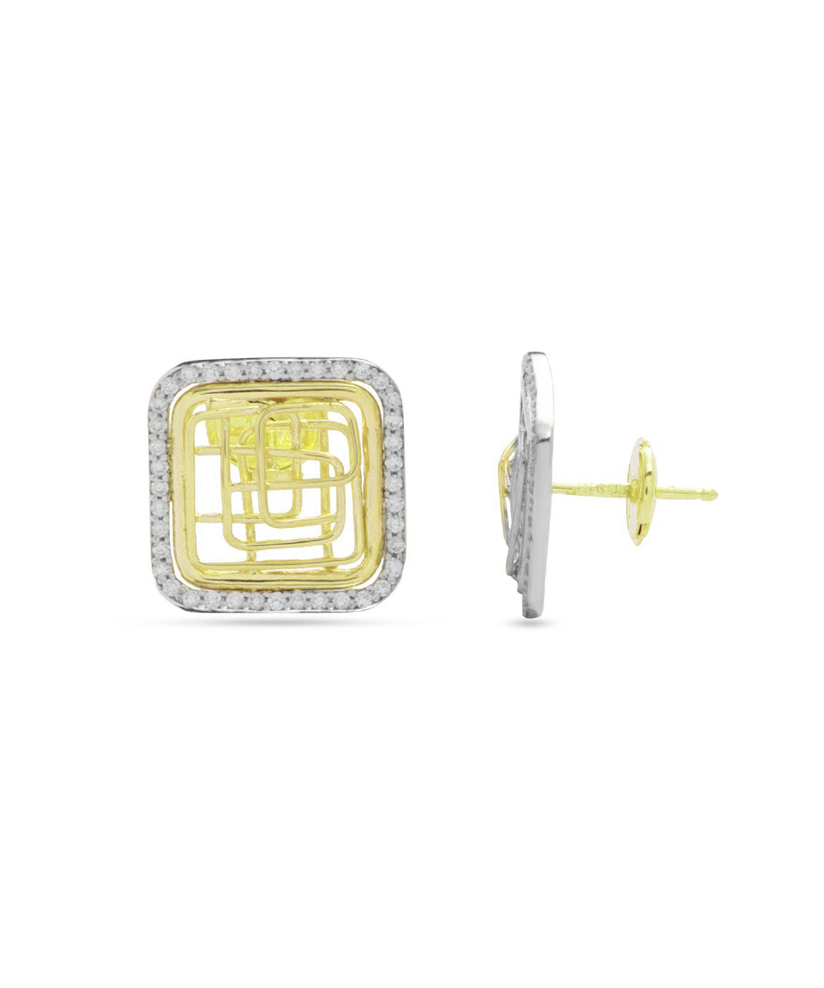 Tirette Square Shapped shinny Diamond Earring in 18K Yellow Gold - SIR1012EC