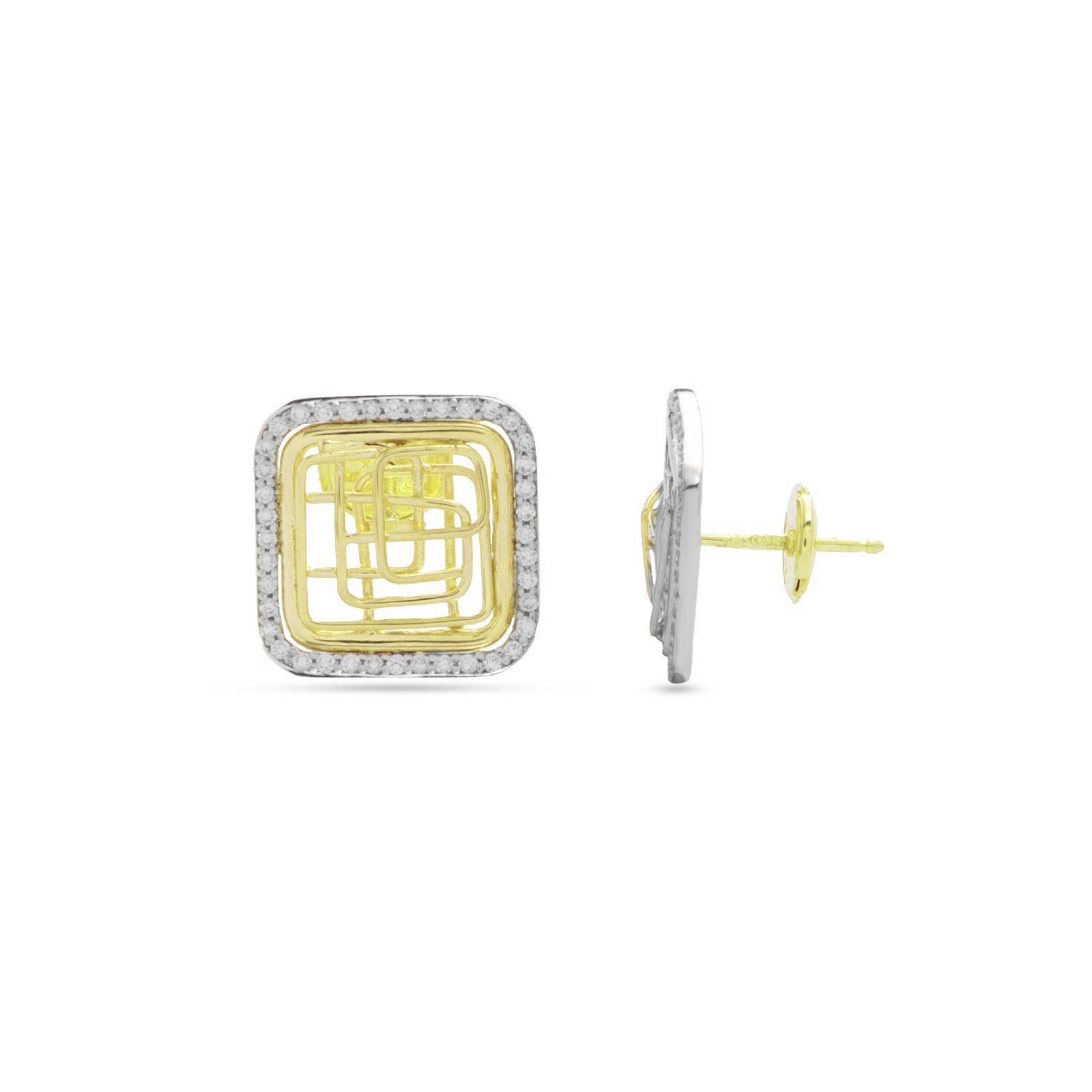 حلق تريت الماس على شكل مربع من الذهب الأصفر عيار 18 قيراط - SIR1012EC