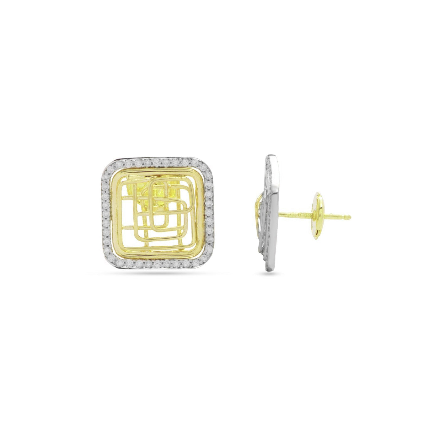 Special offer Tirette Square Shapped shinny Diamond Earring in 18K Yellow Gold - SIR1012EC