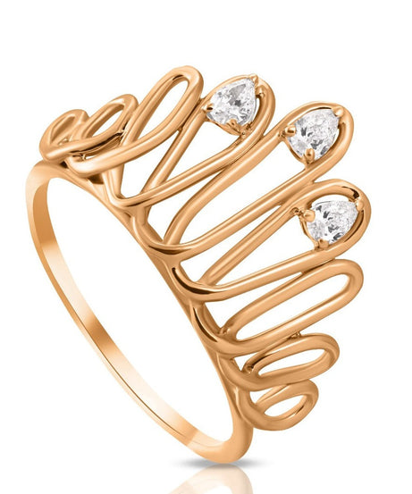 A queen ring with 3 pear diamonds on the top of the crown in 18K Yellow Gold - S-X44R