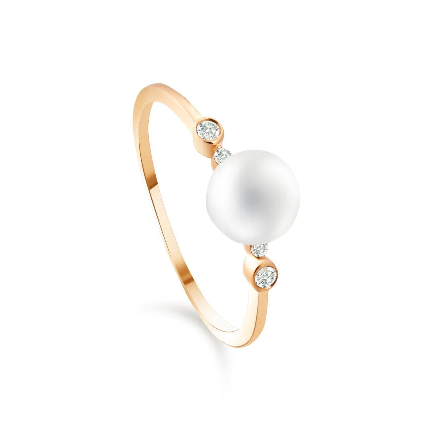 A promise ring with 4 round brilliant diamonds and 1 pearl on center in 18K Yellow Gold - S-X21R