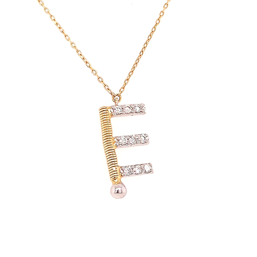 Shiny Letter E Gold and Diamond Necklace in Yellow 18K Gold - SIR1674P