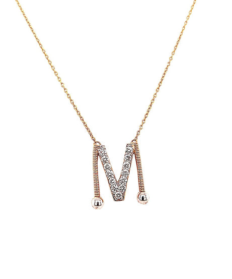 Shiny Letter M Gold and Diamond  Necklace in Rose 18K Gold - S-P113