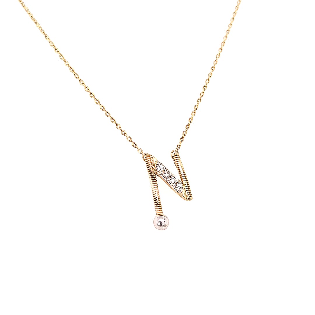 Shiny Letter N Gold and Diamond Necklace in Rose Gold 18K - S-P59