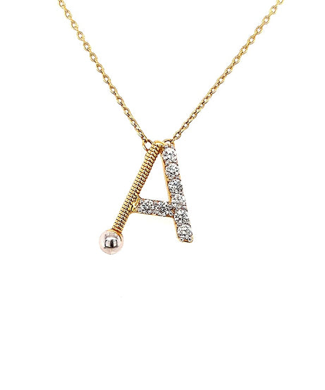 Shiny Letter A Gold and Diamond  Necklace in Yellow 18K Gold - SIR1662P