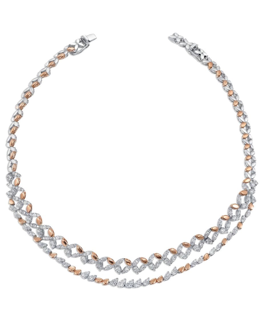 18k Rose & White Gold Grace Double-Layer Princess Necklace with Diamonds in Rombus Shape - B-XLK4561N