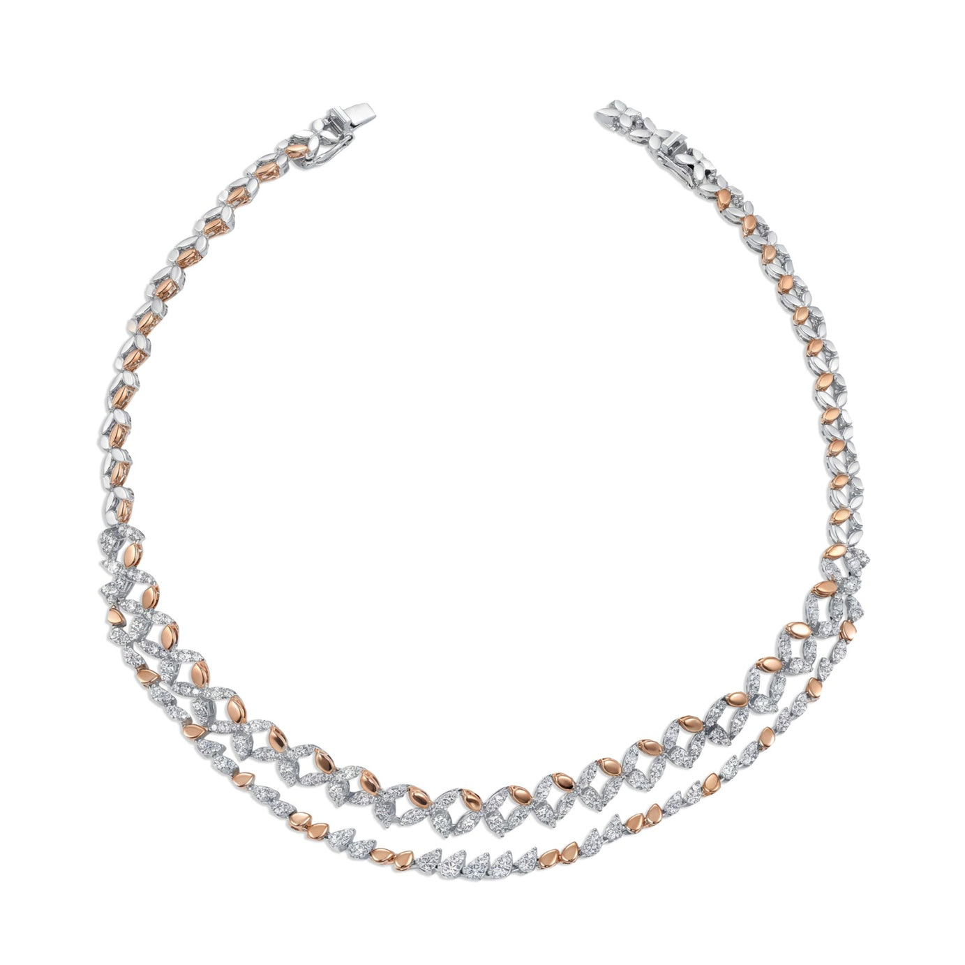18k Rose & White Gold Grace Double-Layer Princess Necklace with Diamonds in Rombus Shape - B-XLK4561N