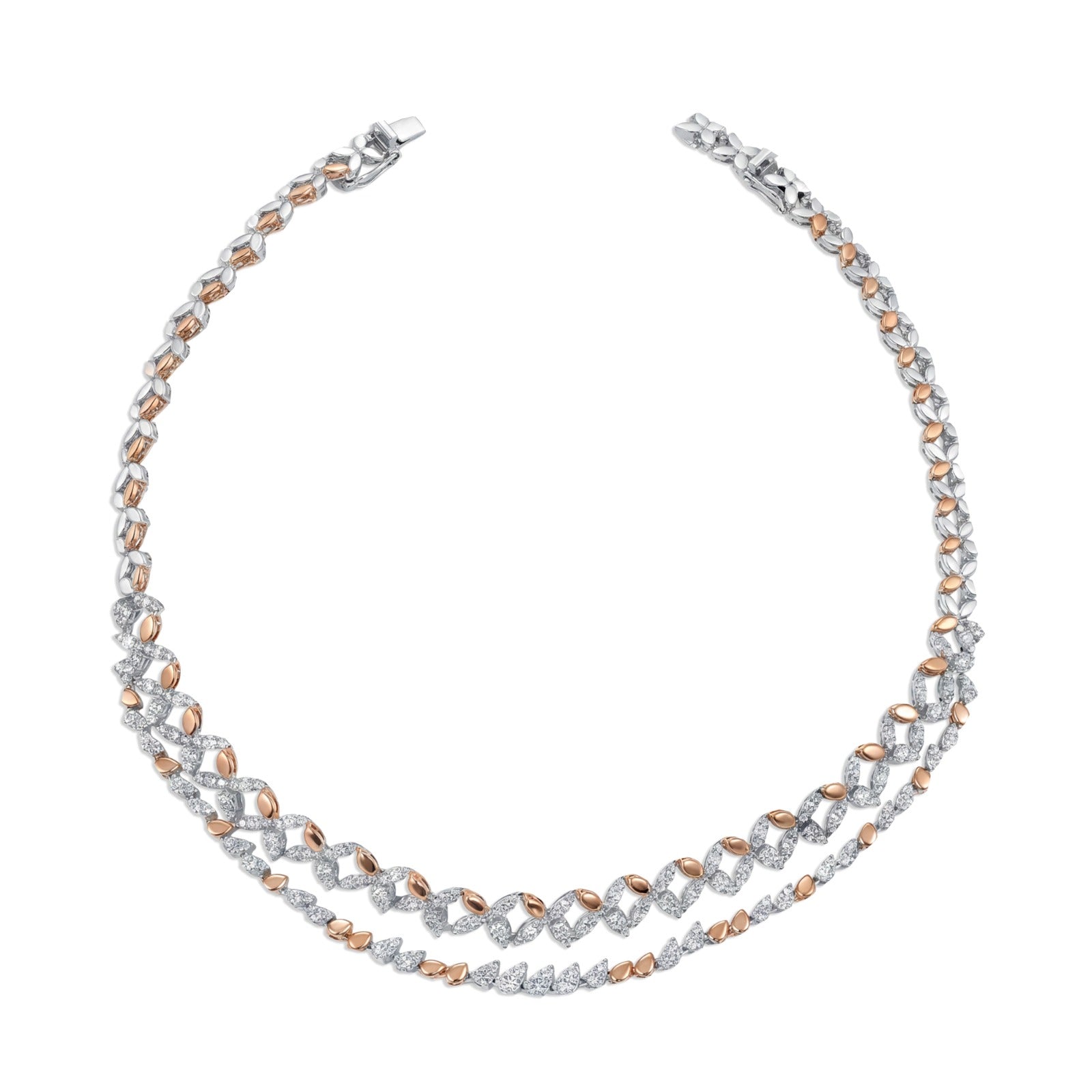 18k Rose & White Gold Grace Double-Layer Princess Necklace with Diamonds in Rombus Shape - B-XLK4561N
