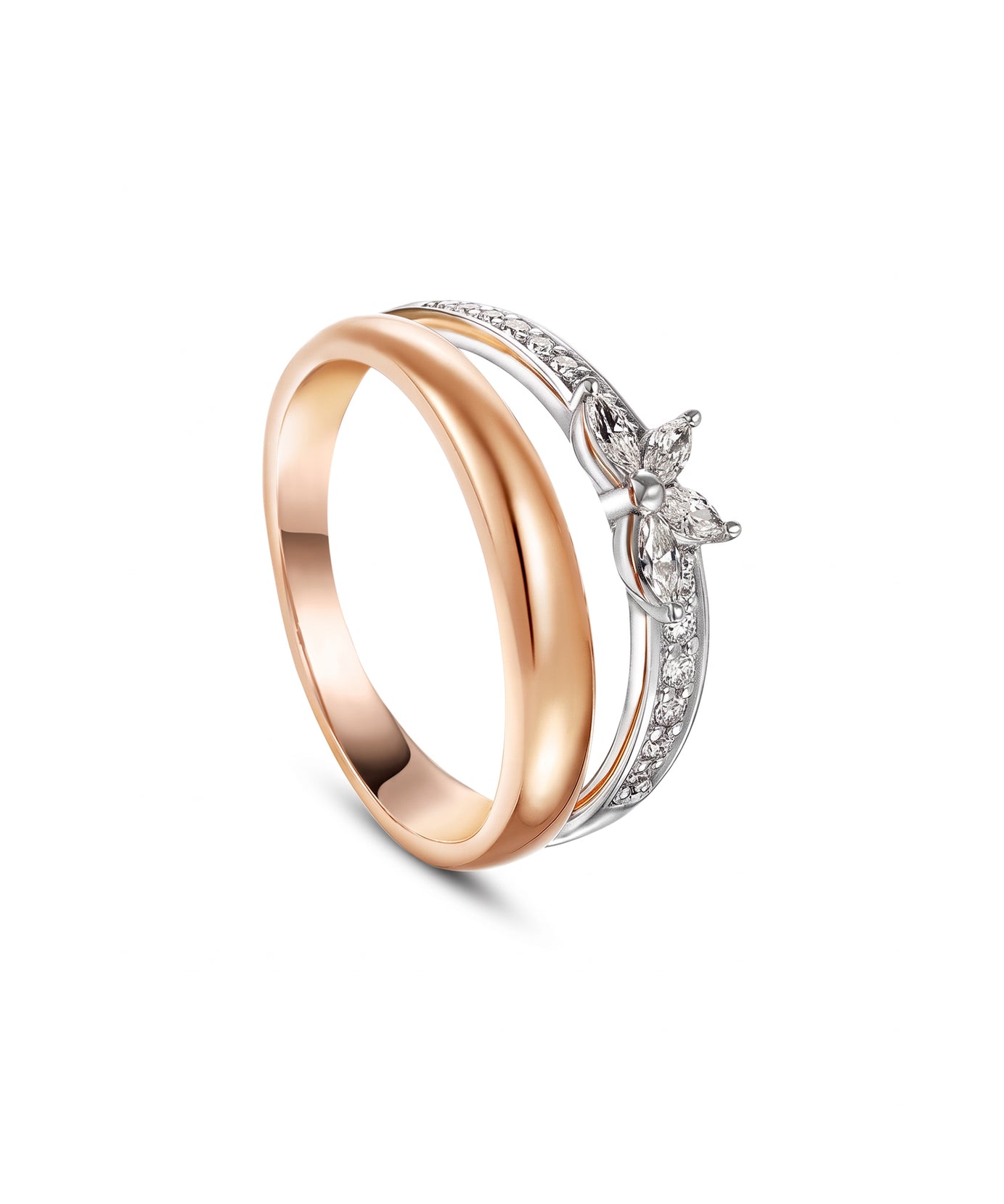 18K Rose And White Gold Marquise Diamond Ring - S-R548S