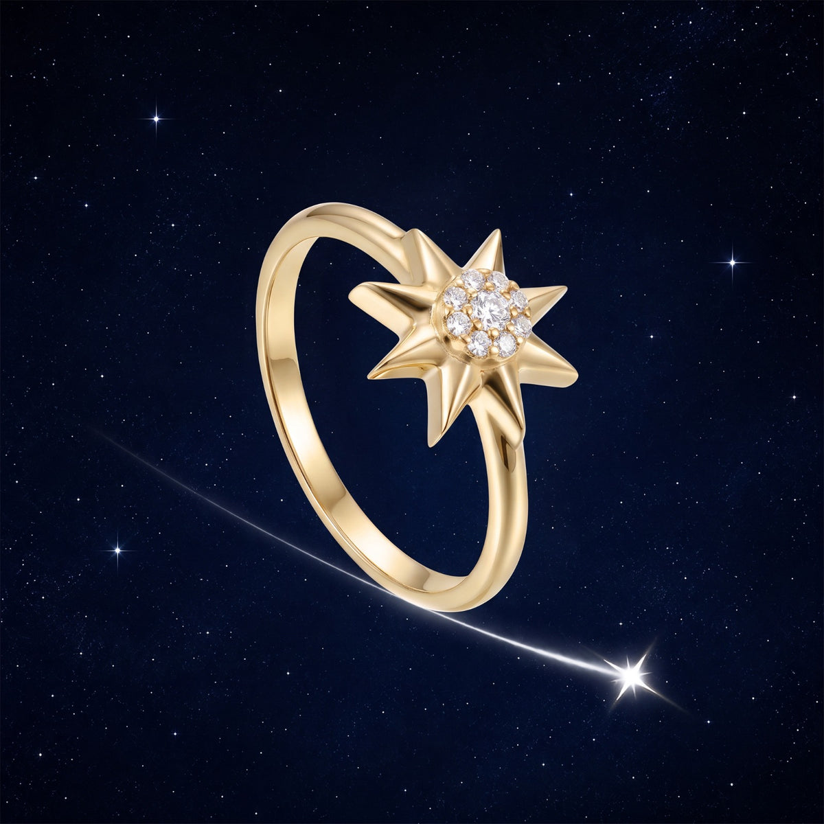 Astria 14K Gold Starburst Ring with Diamonds