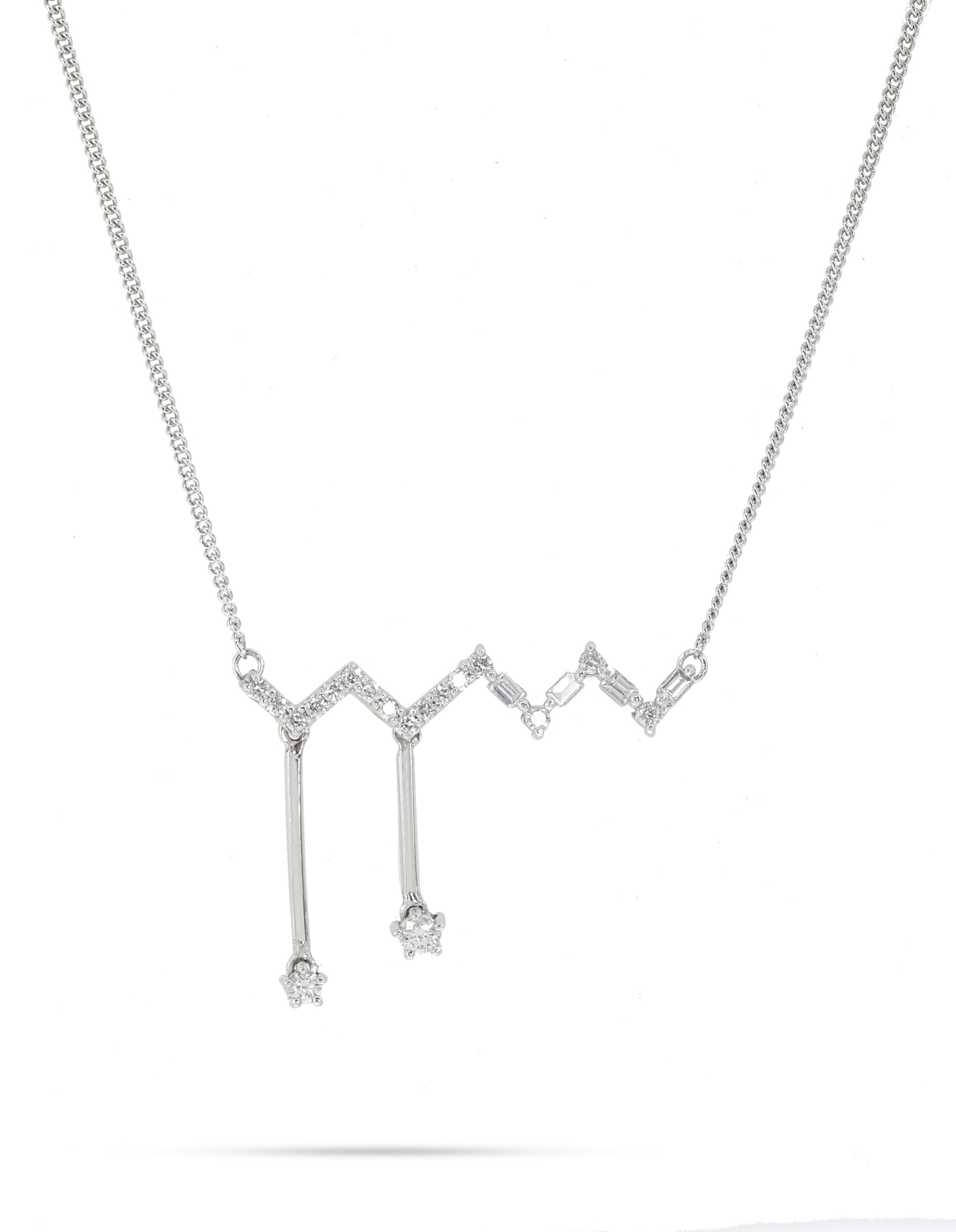 Geometrical Arrows with dangling stars necklace in White 18 K Gold - S-NE017S
