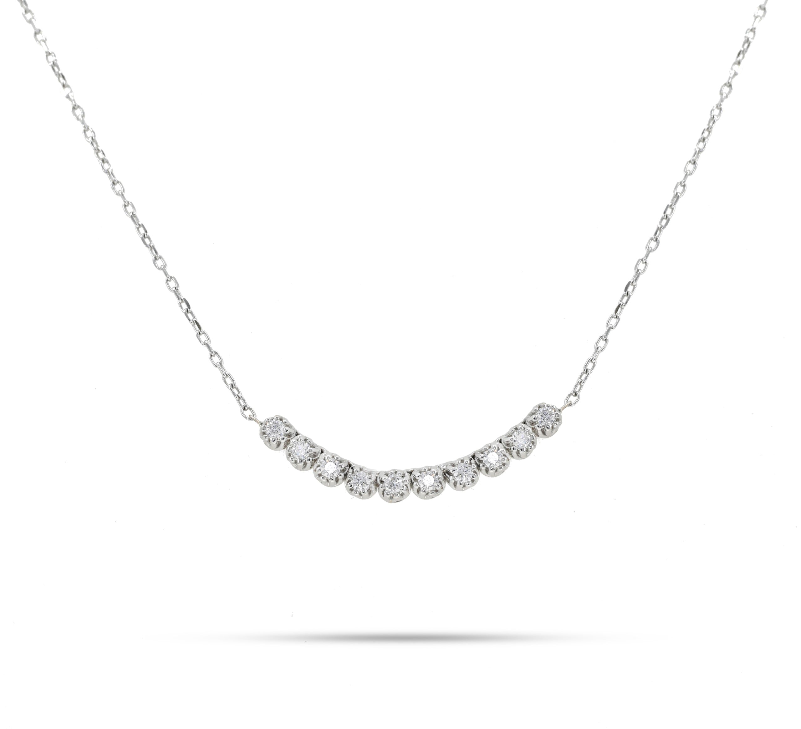 Quarter Tennis Shinny Outstanding Necklace in White 18 K Gold - S-H043NS