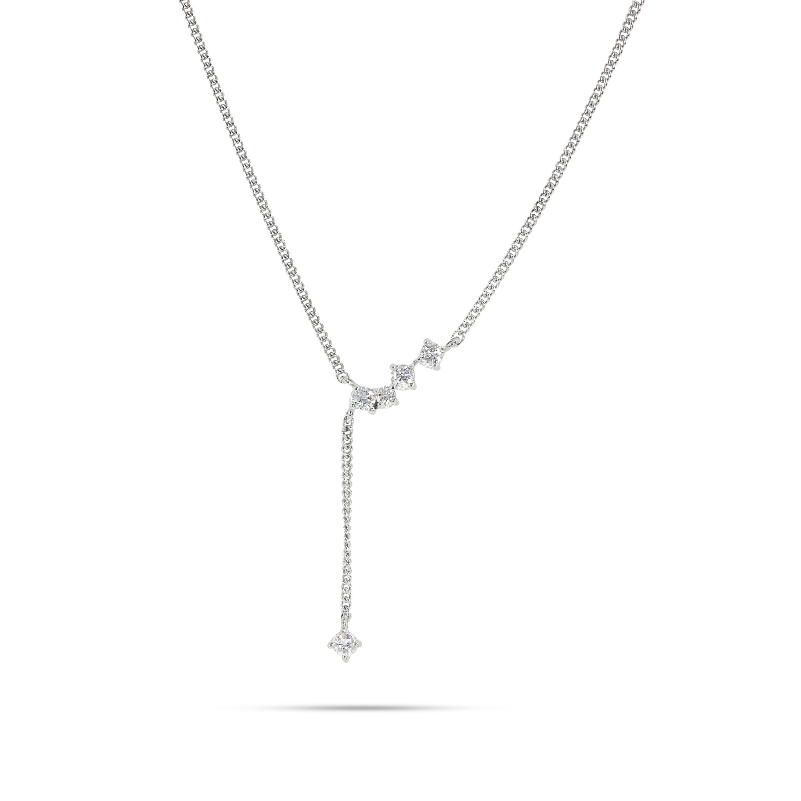 4 Round Dangling Diamonds Necklace in White 18 K Gold - SIR1271
