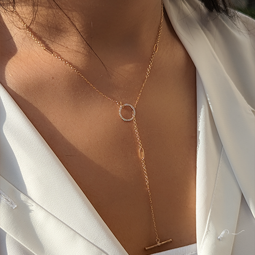 A beautiful dangling necklace with 27 round brilliant diamonds in 18K Yellow Gold - HP142