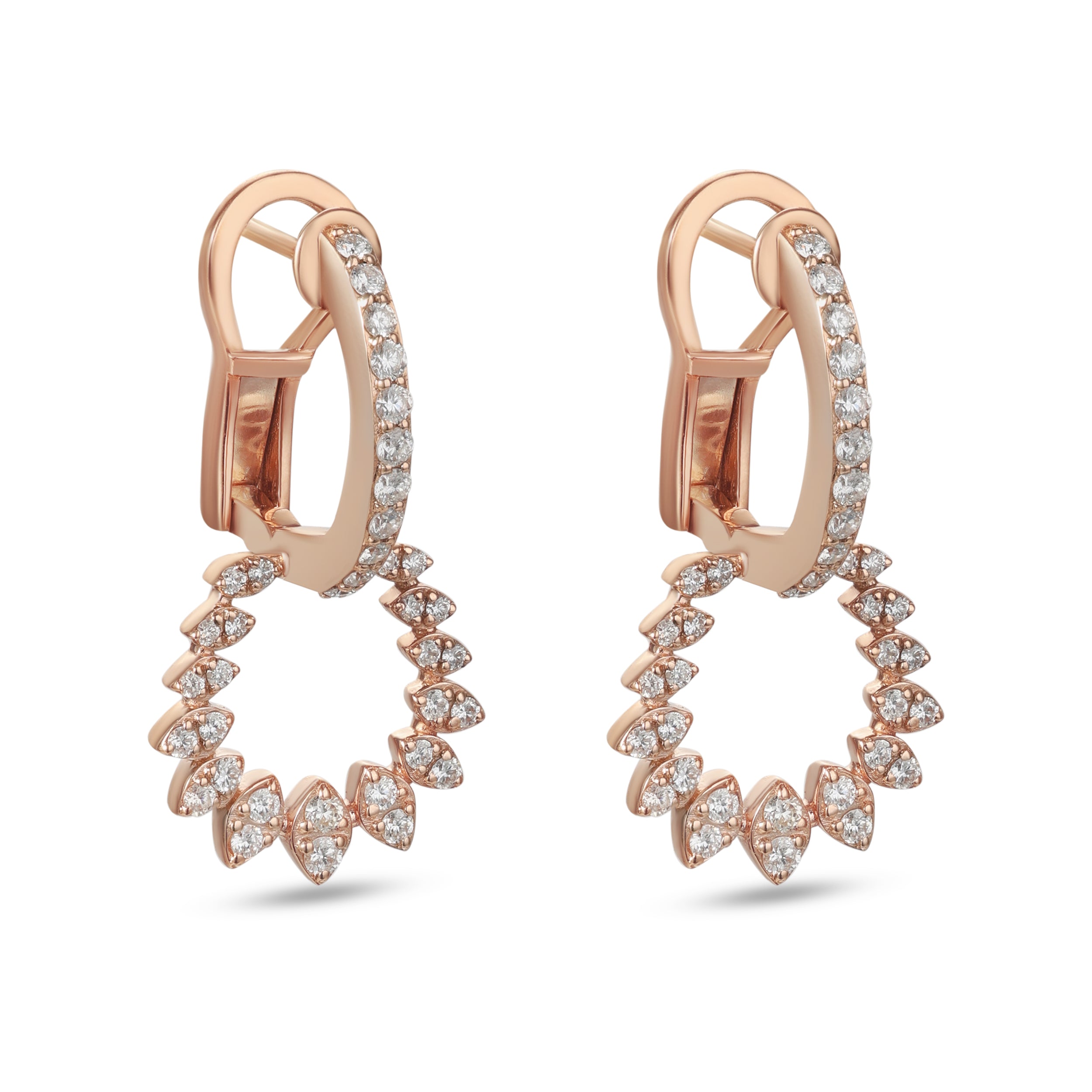 18K Rose Gold Round Diamond Drop Hoop Earrings - S-H096ES