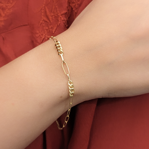 Beautiful gold linglong bracelet with 2 central braided bracelet in Yellow 18K Gold / M2ZT0100BY