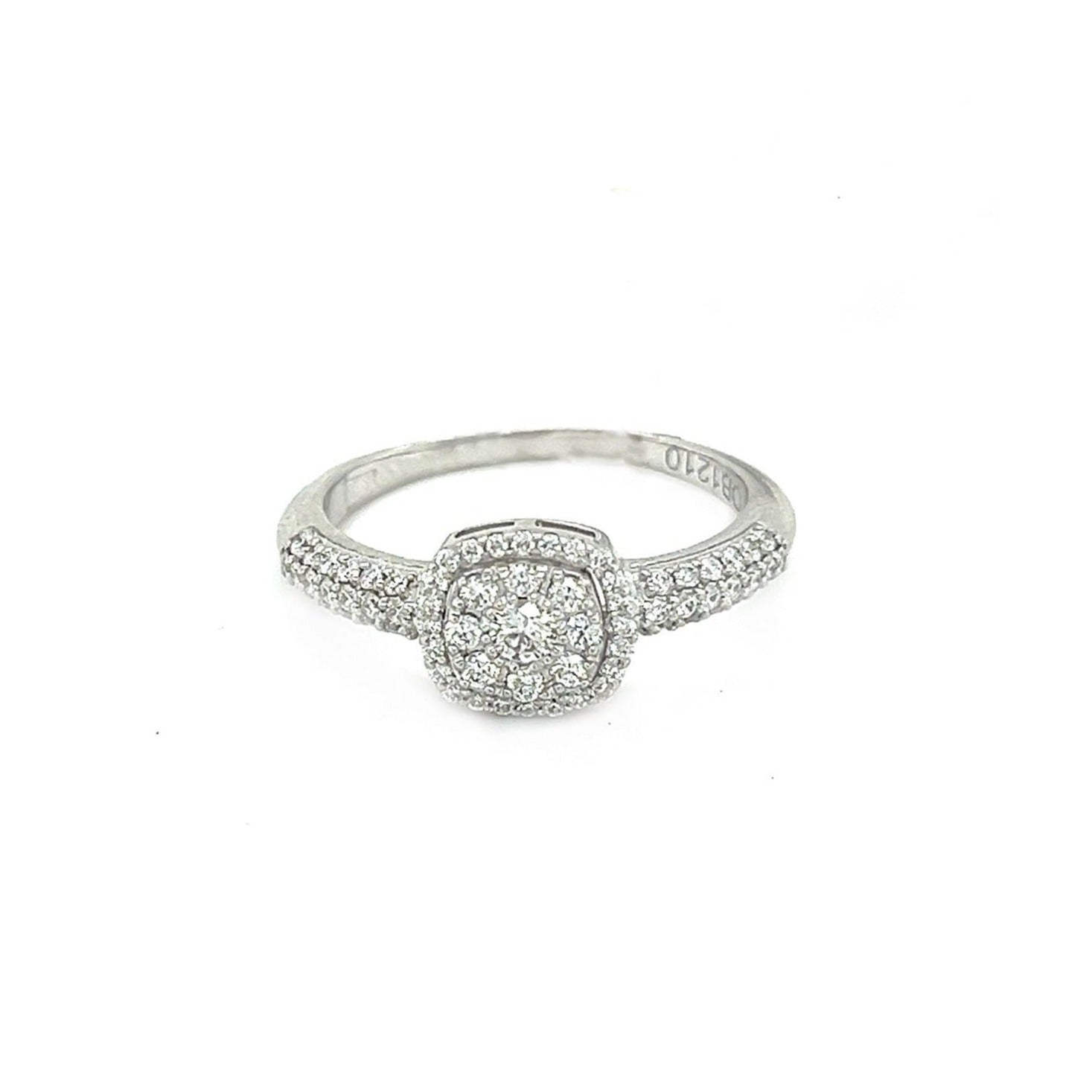 Half diamond ring with a square rounded with diamonds in 18k White Gold - S-R109