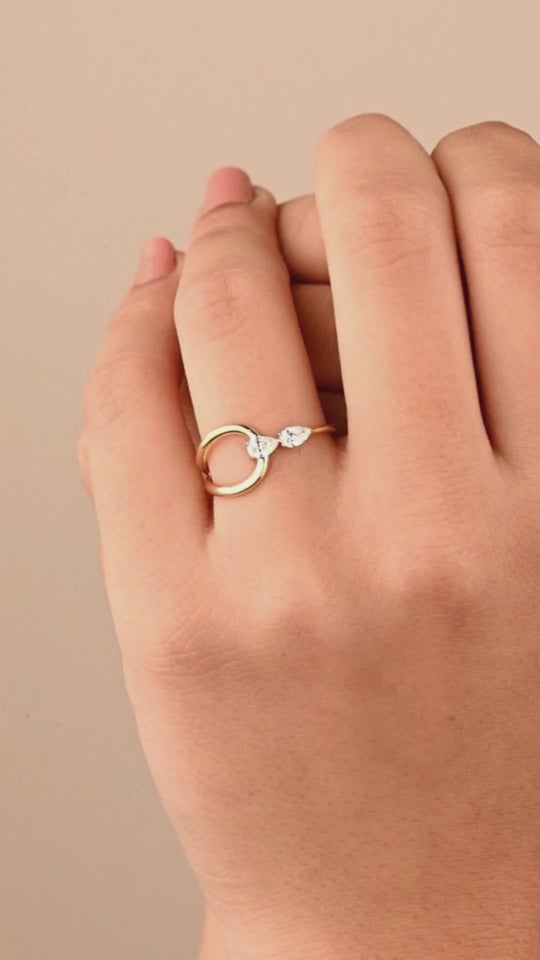 Unique gold ring with 2 diamond pearls - S-R318X