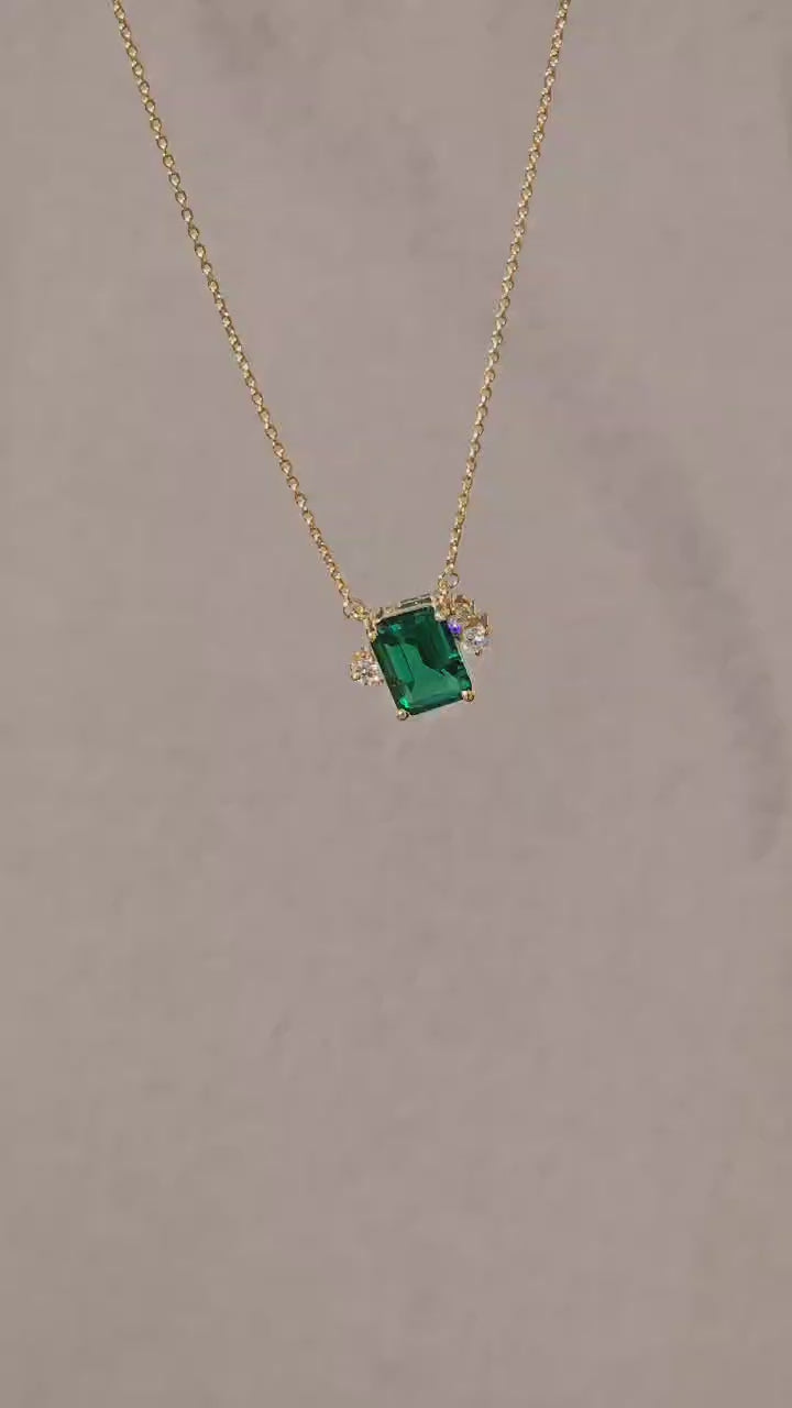 18K Belov'd Diamond Necklace Emerald Stone - S-H072PS