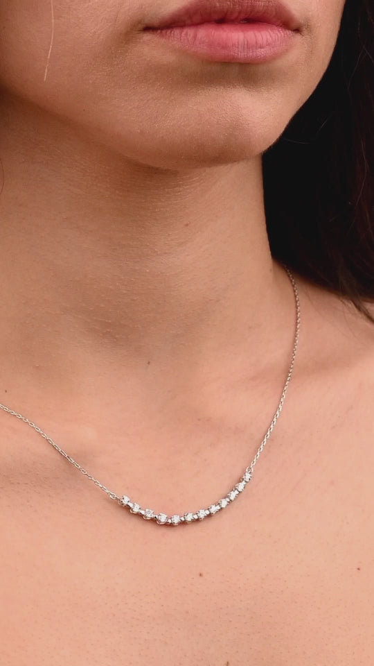 Magnificent Half Tennis Diamond Necklace in 18k White gold - S-H040NS