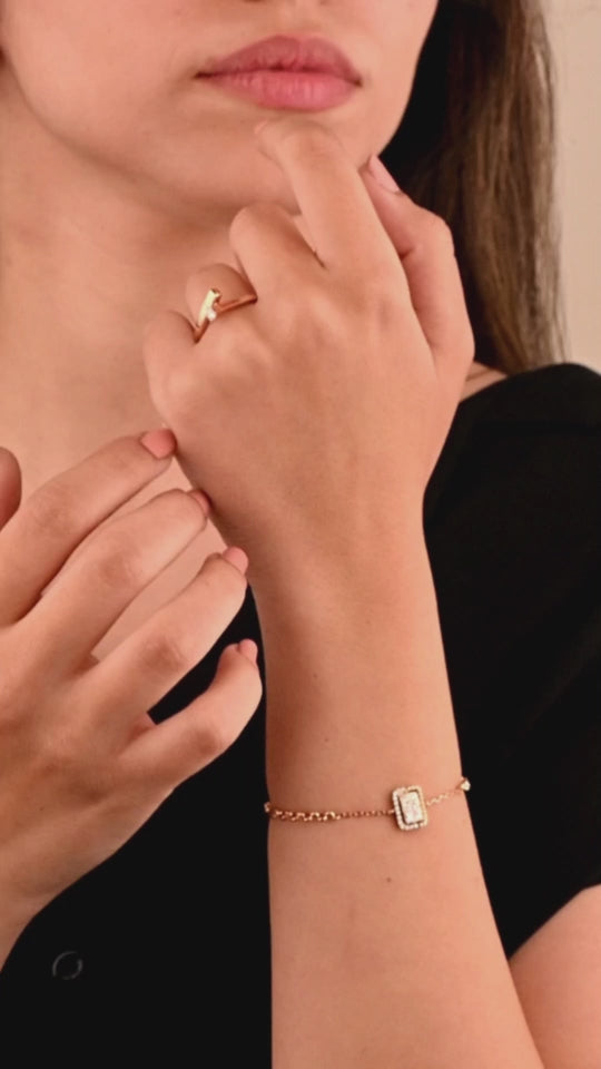 18k Rose Gold ring featuring intersecting lines with a central round diamond - S-R313X