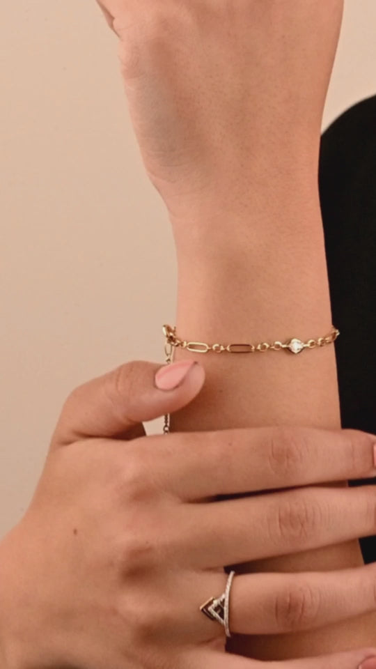 Gold Bracelet With Mixed Shapes and Oval Diamond Center - S-X073B