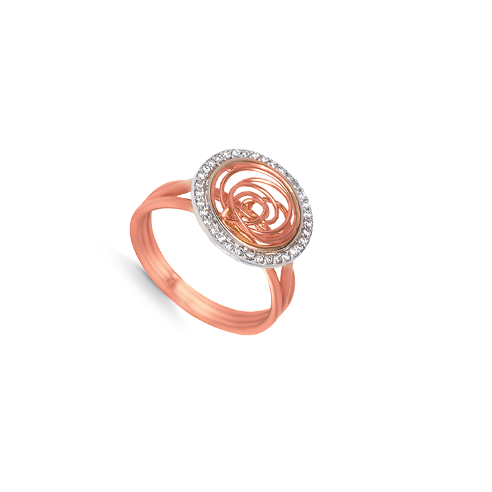 Spiral Shinny Circle Tirette Diamond Ring in 18K Rose Gold - S-X13R
