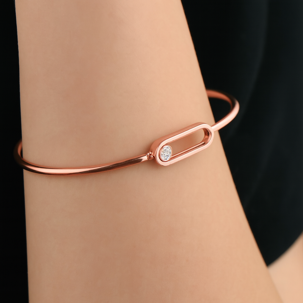 Shinny Rose gold bangle with a small round centerpiece - S-B302SB