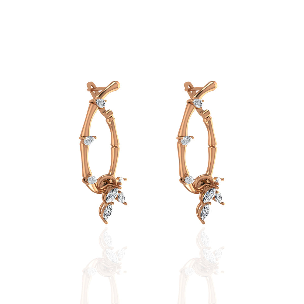 18k Rose Gold Diamond Lucky Loop Earrings Featuring Marquise Leaves s-e235s