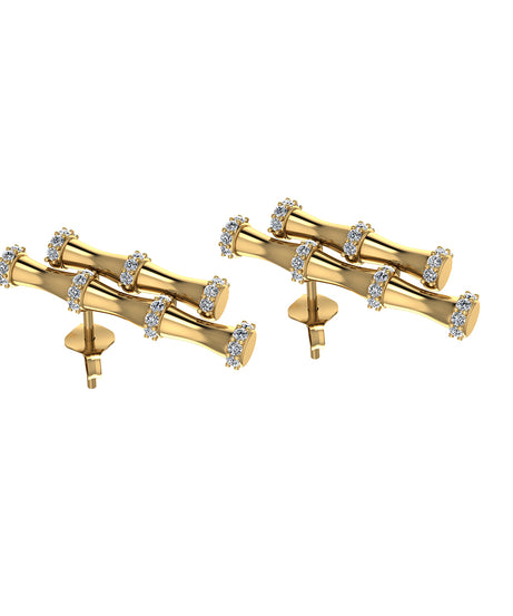 18K Yellow Gold Double Bamboo Stalk Earrings with Diamonds - s-e237s
