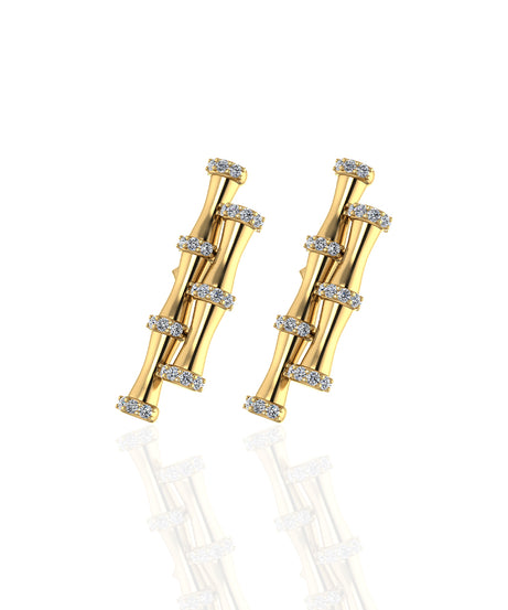 18K Yellow Gold Double Bamboo Stalk Earrings with Diamonds - s-e237s