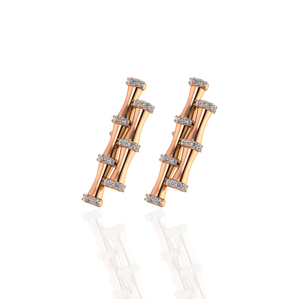 18K Rose Gold Double Bamboo Stalk Earrings with Diamonds - s-e237s