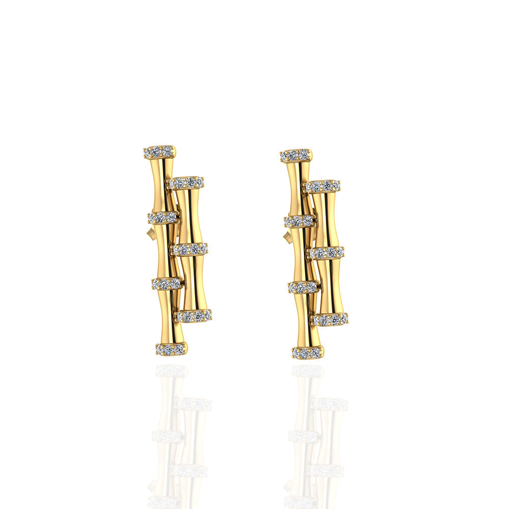 Special offer 18K Yellow Gold Double Bamboo Stalk Earrings with Diamonds - s-e237s
