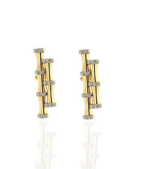 18K Yellow Gold Double Bamboo Stalk Earrings with Diamonds - s-e237s