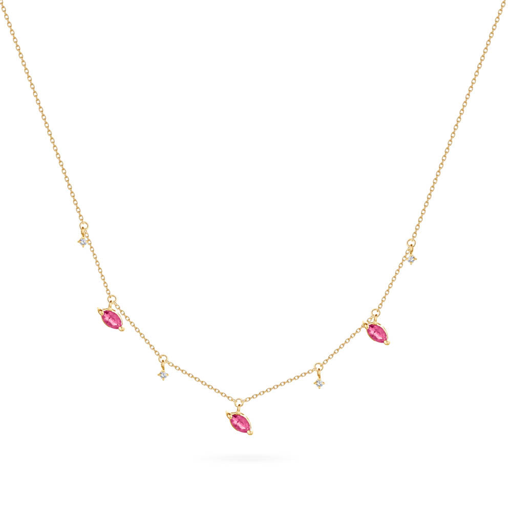 Summer Dangling Necklace with Ruby stones in 18k Yellow Gold / S-N040S