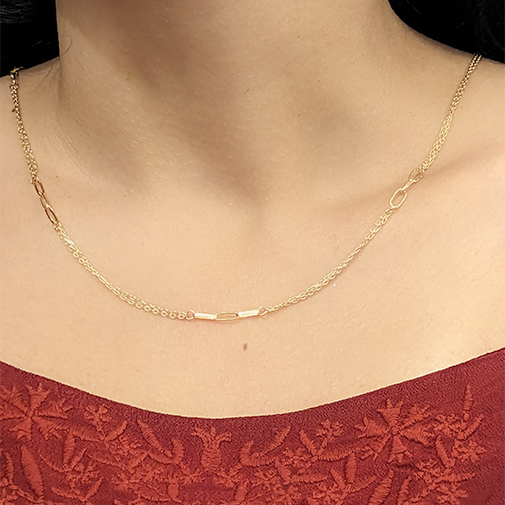 Braided with clips necklace in yellow 18K Gold - S-N059G/Y