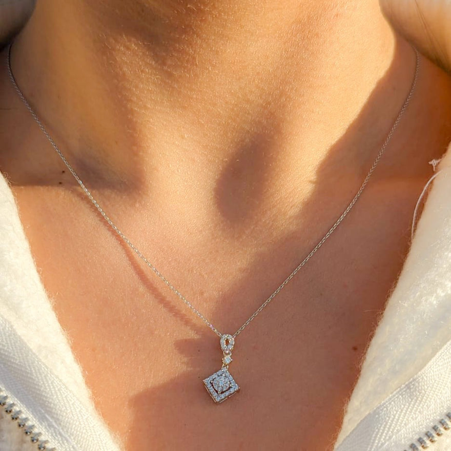 Precious Square Diamond Necklace in 18K White gold - S-P380S