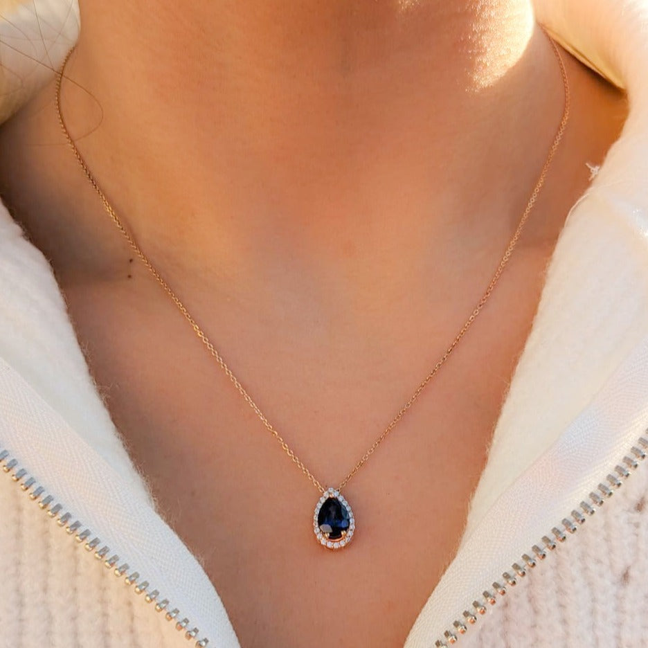 Unique Sapphire and Diamonds Necklace in 18K Rose Gold - S-PN053SC