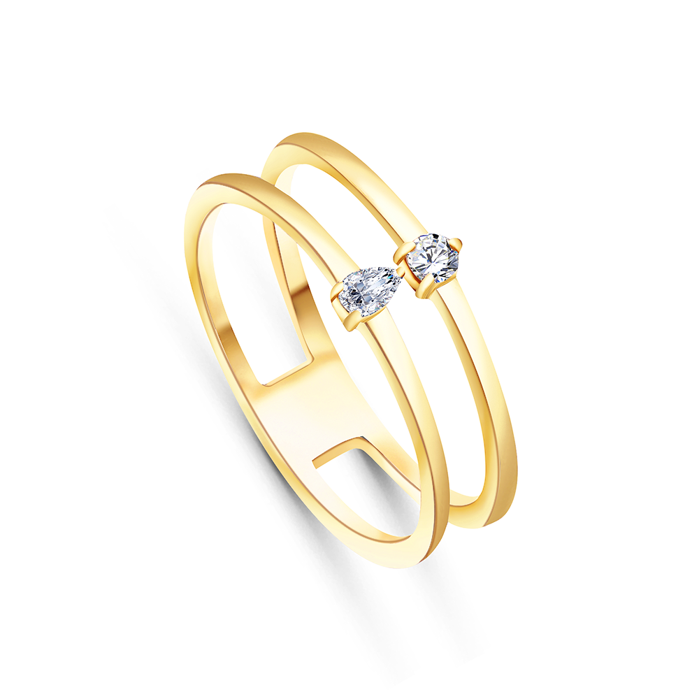 Pear and Round Double Layered Diamond Ring in 18k yellow gold - s-r206s