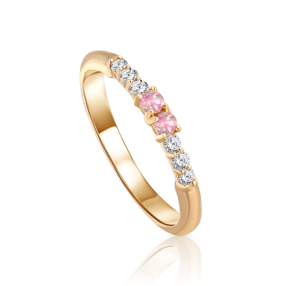 Summer Diamond Ring with Central pink stone in Yellow 18K Gold / S-R264S