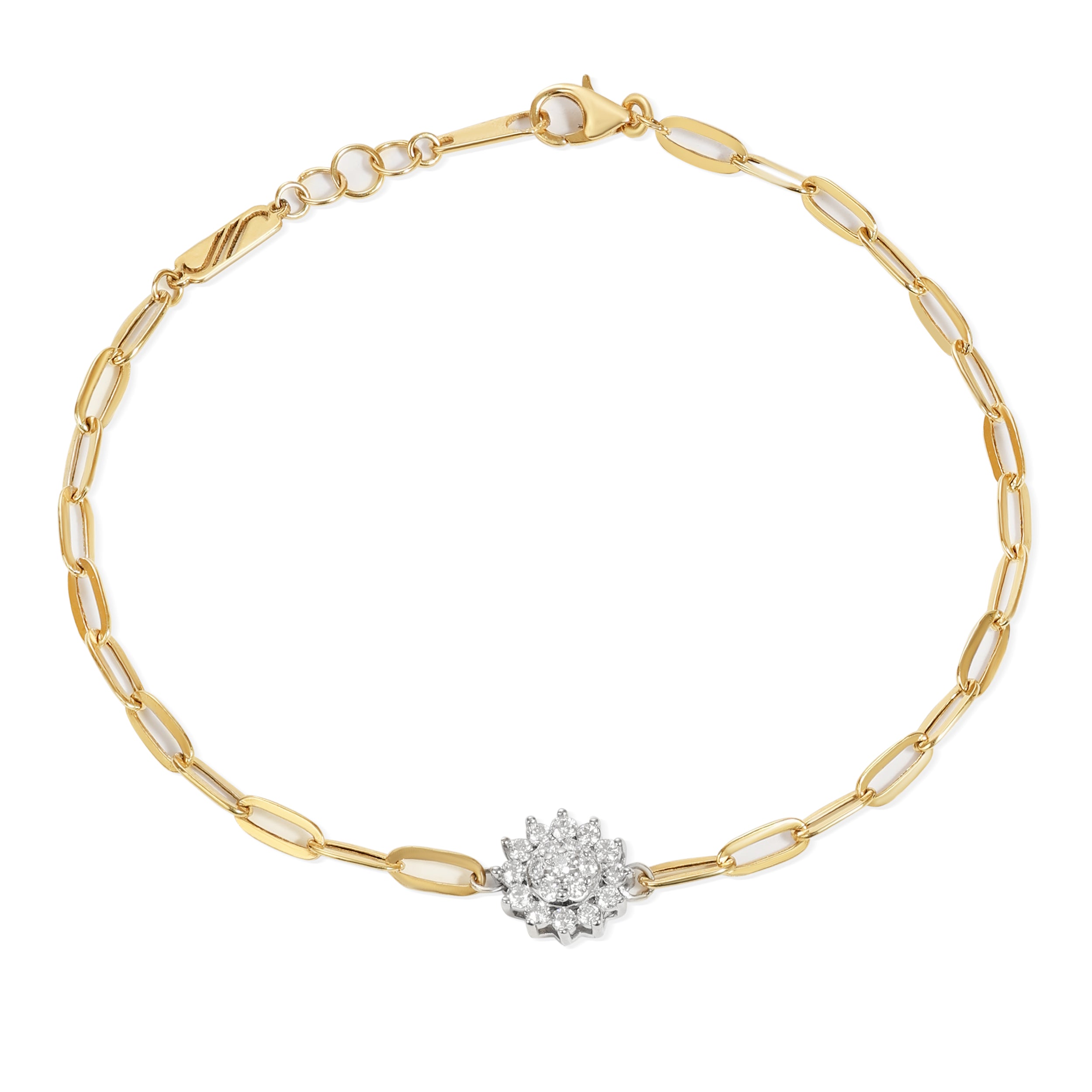 18K Yellow Gold bracelet with elegant diamond floral centerpiece - S-X07B