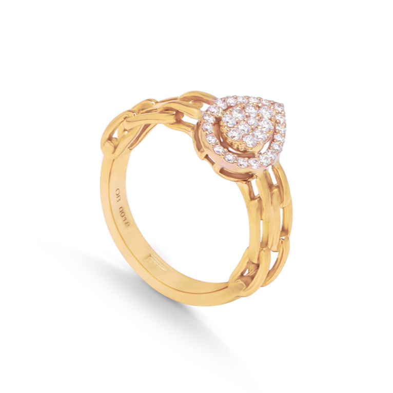 Pear shape Diamond Ring in 18k Yellow Gold - s-x08r